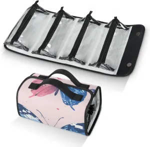 Large Capacity 4-in-1 Hanging Travel Toiletry Bag Storage Organizer With 4 Detachable Removable Zipper Clear Pouches Agile Butterfly