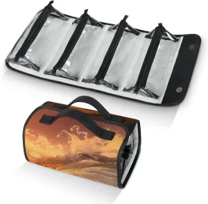 Large Capacity 4-in-1 Hanging Travel Toiletry Bag Storage Organizer With 4 Detachable Removable Zipper Clear Pouches Beach Sunset