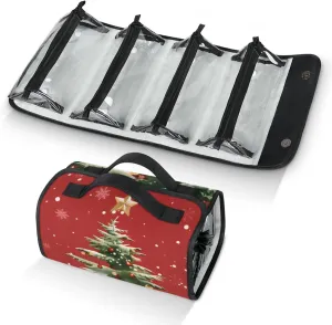 Large Capacity 4-in-1 Hanging Travel Toiletry Bag Storage Organizer With 4 Detachable Removable Zipper Clear Pouches Cartoon Christmas Trees