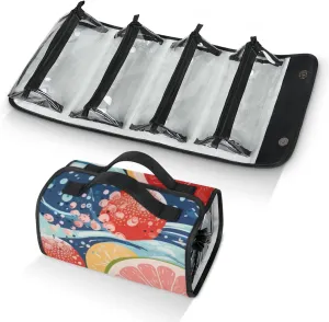 Large Capacity 4-in-1 Hanging Travel Toiletry Bag Storage Organizer With 4 Detachable Removable Zipper Clear Pouches Cartoon Oranges