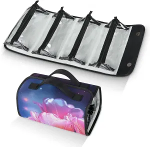 Large Capacity 4-in-1 Hanging Travel Toiletry Bag Storage Organizer With 4 Detachable Removable Zipper Clear Pouches Cartoon Tulips