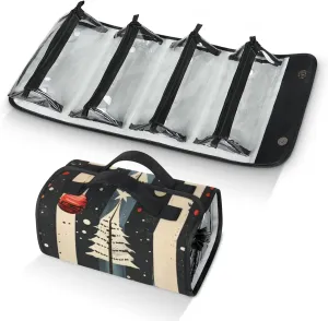 Large Capacity 4-in-1 Hanging Travel Toiletry Bag Storage Organizer With 4 Detachable Removable Zipper Clear Pouches Christmas Tree Pattern