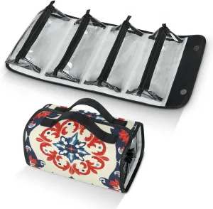 Large Capacity 4-in-1 Hanging Travel Toiletry Bag Storage Organizer With 4 Detachable Removable Zipper Clear Pouches Colorful Abstract Pattern