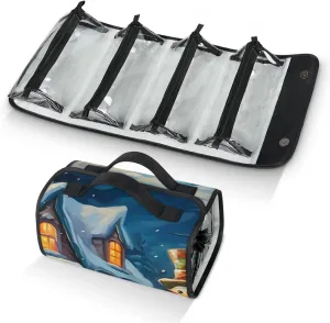 Large Capacity 4-in-1 Hanging Travel Toiletry Bag Storage Organizer With 4 Detachable Removable Zipper Clear Pouches Dreamy Christmas Snowman