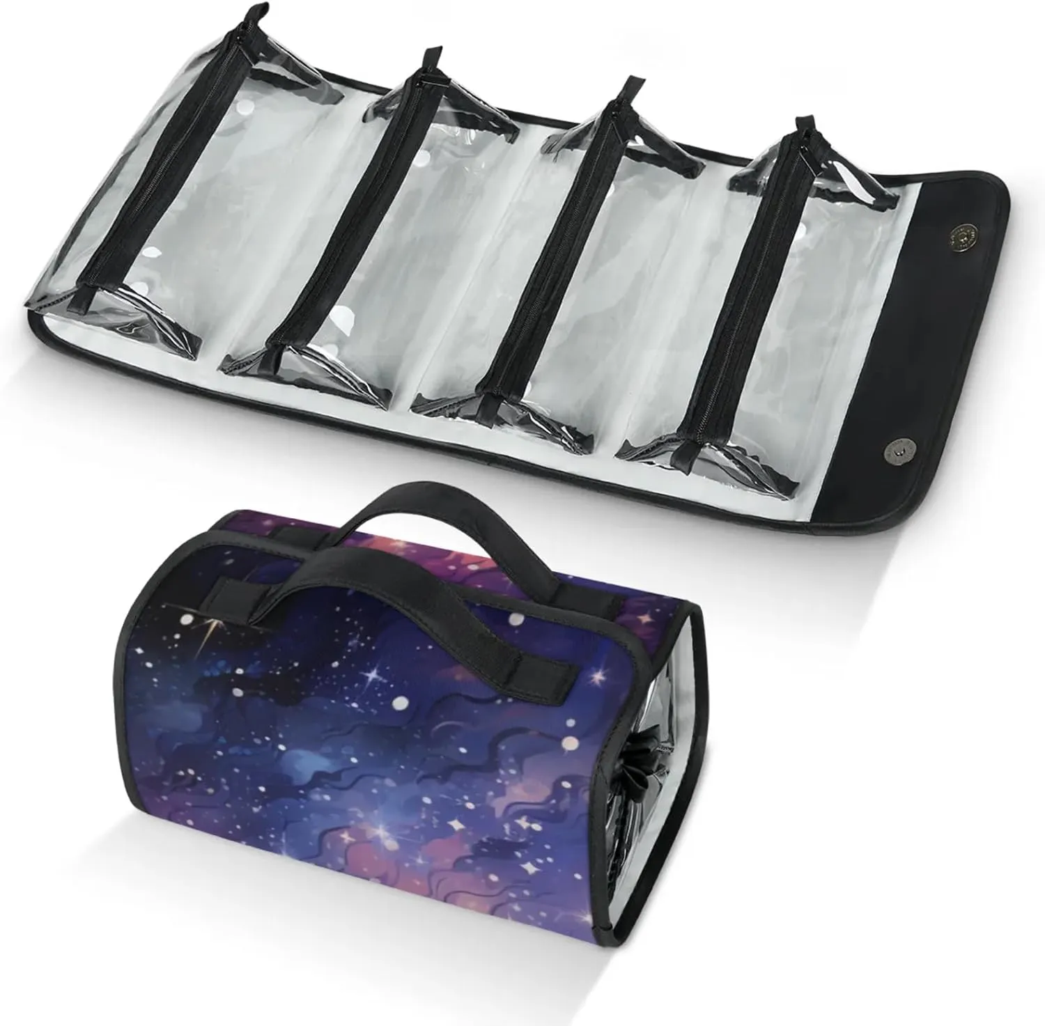 Large Capacity 4-in-1 Hanging Travel Toiletry Bag Storage Organizer With 4 Detachable Removable Zipper Clear Pouches Dreamy Starry Sky
