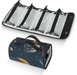 Large Capacity 4-in-1 Hanging Travel Toiletry Bag Storage Organizer With 4 Detachable Removable Zipper Clear Pouches Galaxies Universal Moon