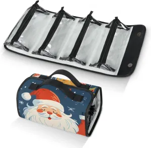 Large Capacity 4-in-1 Hanging Travel Toiletry Bag Storage Organizer With 4 Detachable Removable Zipper Clear Pouches Glitter Christmas Santa Claus