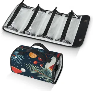 Large Capacity 4-in-1 Hanging Travel Toiletry Bag Storage Organizer With 4 Detachable Removable Zipper Clear Pouches Glitter Christmas Snowman