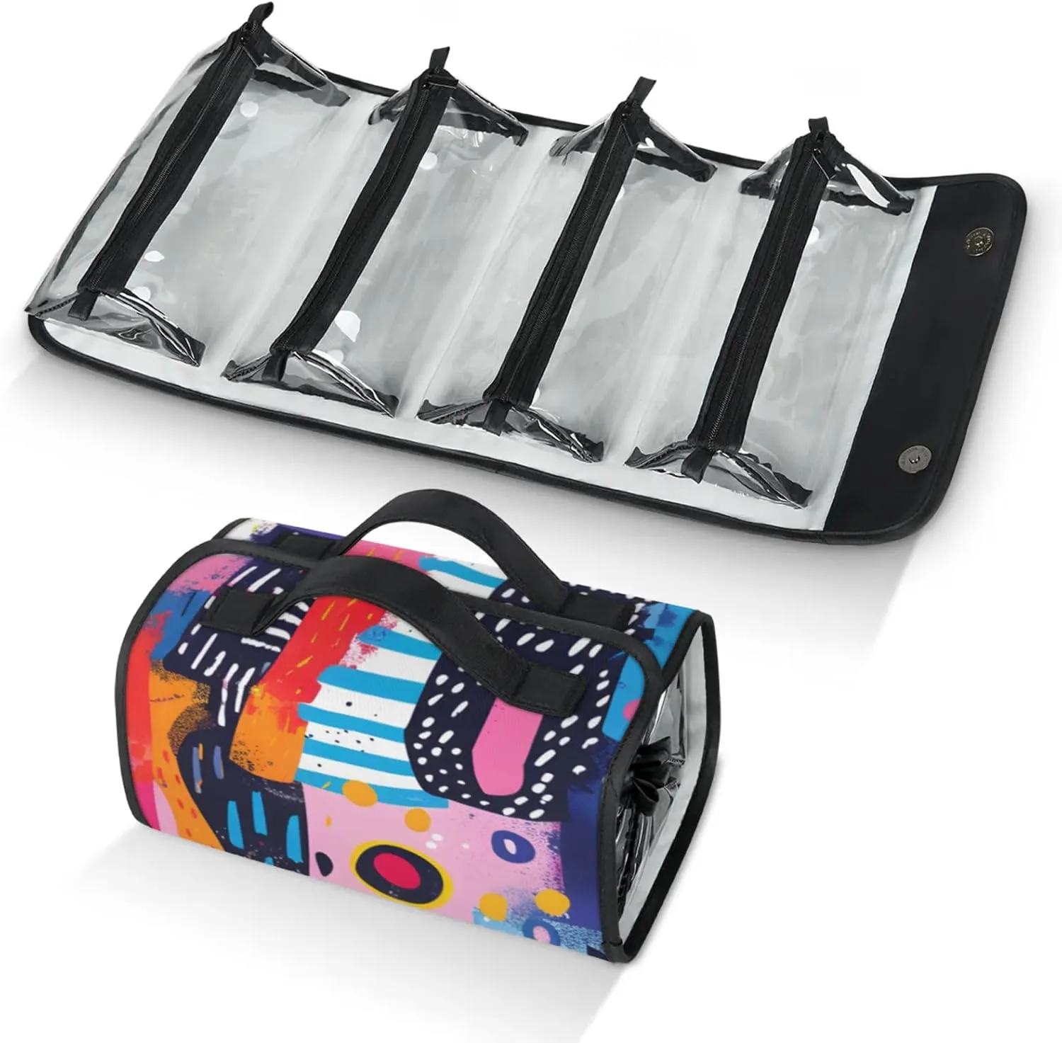 Large Capacity 4-in-1 Hanging Travel Toiletry Bag Storage Organizer With 4 Detachable Removable Zipper Clear Pouches Graffiti City