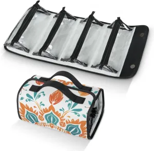 Large Capacity 4-in-1 Hanging Travel Toiletry Bag Storage Organizer With 4 Detachable Removable Zipper Clear Pouches Green Flower Pattern