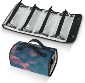 Large Capacity 4-in-1 Hanging Travel Toiletry Bag Storage Organizer With 4 Detachable Removable Zipper Clear Pouches Mountain Sunset Glow