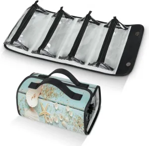 Large Capacity 4-in-1 Hanging Travel Toiletry Bag Storage Organizer With 4 Detachable Removable Zipper Clear Pouches Ocean Table