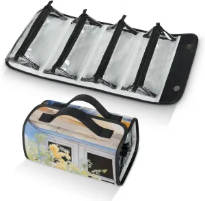 Large Capacity 4-in-1 Hanging Travel Toiletry Bag Storage Organizer With 4 Detachable Removable Zipper Clear Pouches Oil Painting Window