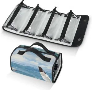 Large Capacity 4-in-1 Hanging Travel Toiletry Bag Storage Organizer With 4 Detachable Removable Zipper Clear Pouches Painting Seagull
