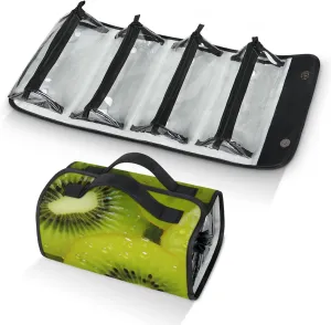 Large Capacity 4-in-1 Hanging Travel Toiletry Bag Storage Organizer With 4 Detachable Removable Zipper Clear Pouches Sliced Fruit Kiwi