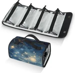 Large Capacity 4-in-1 Hanging Travel Toiletry Bag Storage Organizer With 4 Detachable Removable Zipper Clear Pouches Starry Cloud