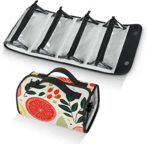 Large Capacity 4-in-1 Hanging Travel Toiletry Bag Storage Organizer With 4 Detachable Removable Zipper Clear Pouches Tropical Fruit