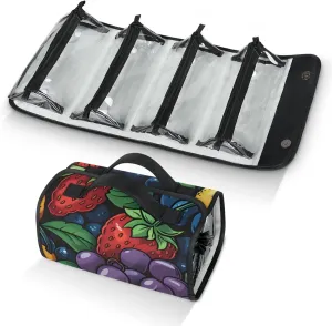 Large Capacity 4-in-1 Hanging Travel Toiletry Bag Storage Organizer With 4 Detachable Removable Zipper Clear Pouches Watercolor Fruits