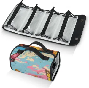 Large Capacity 4-in-1 Hanging Travel Toiletry Bag Storage Organizer With 4 Detachable Removable Zipper Clear Pouches Watercolor Sunflowers