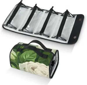 Large Capacity 4-in-1 Hanging Travel Toiletry Bag Storage Organizer With 4 Detachable Removable Zipper Clear Pouches White Roses