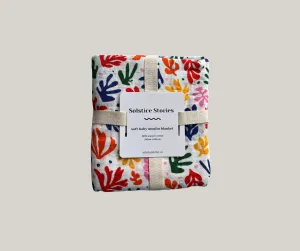Large Organic Cotton Muslin Swaddle Blanket - Matisse Floral - Solstice Stories