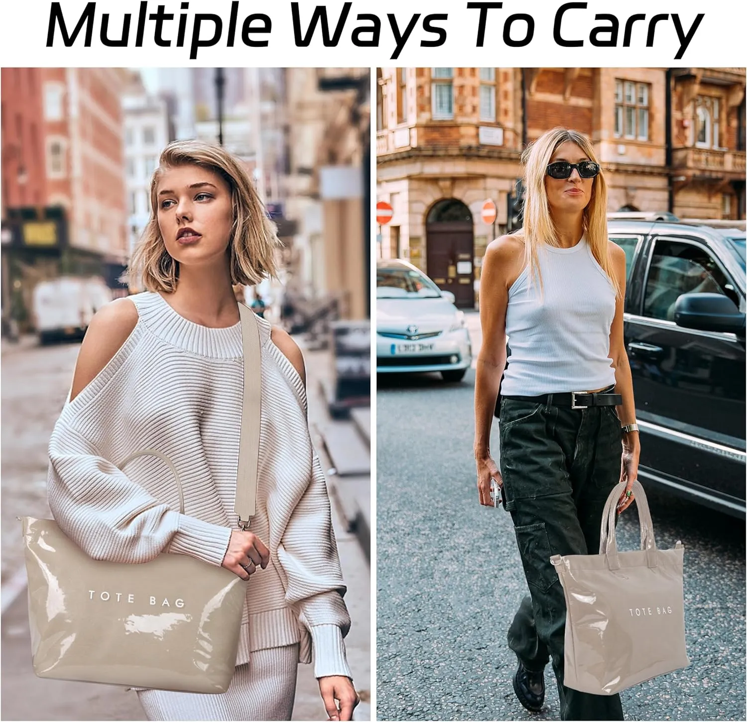 Large PVC Tote Bag for Women Letters Print Handbags Kraft Paper Shoulder Bag for Work Travel