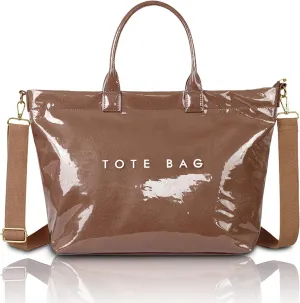 Large PVC Tote Bag for Women Letters Print Handbags Kraft Paper Shoulder Bag for Work Travel