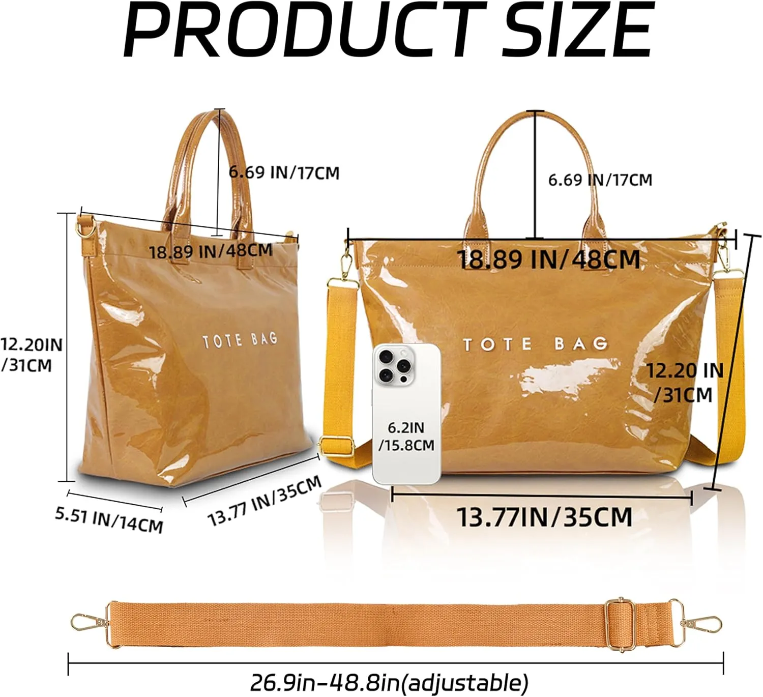 Large PVC Tote Bag for Women Letters Print Handbags Kraft Paper Shoulder Bag for Work Travel
