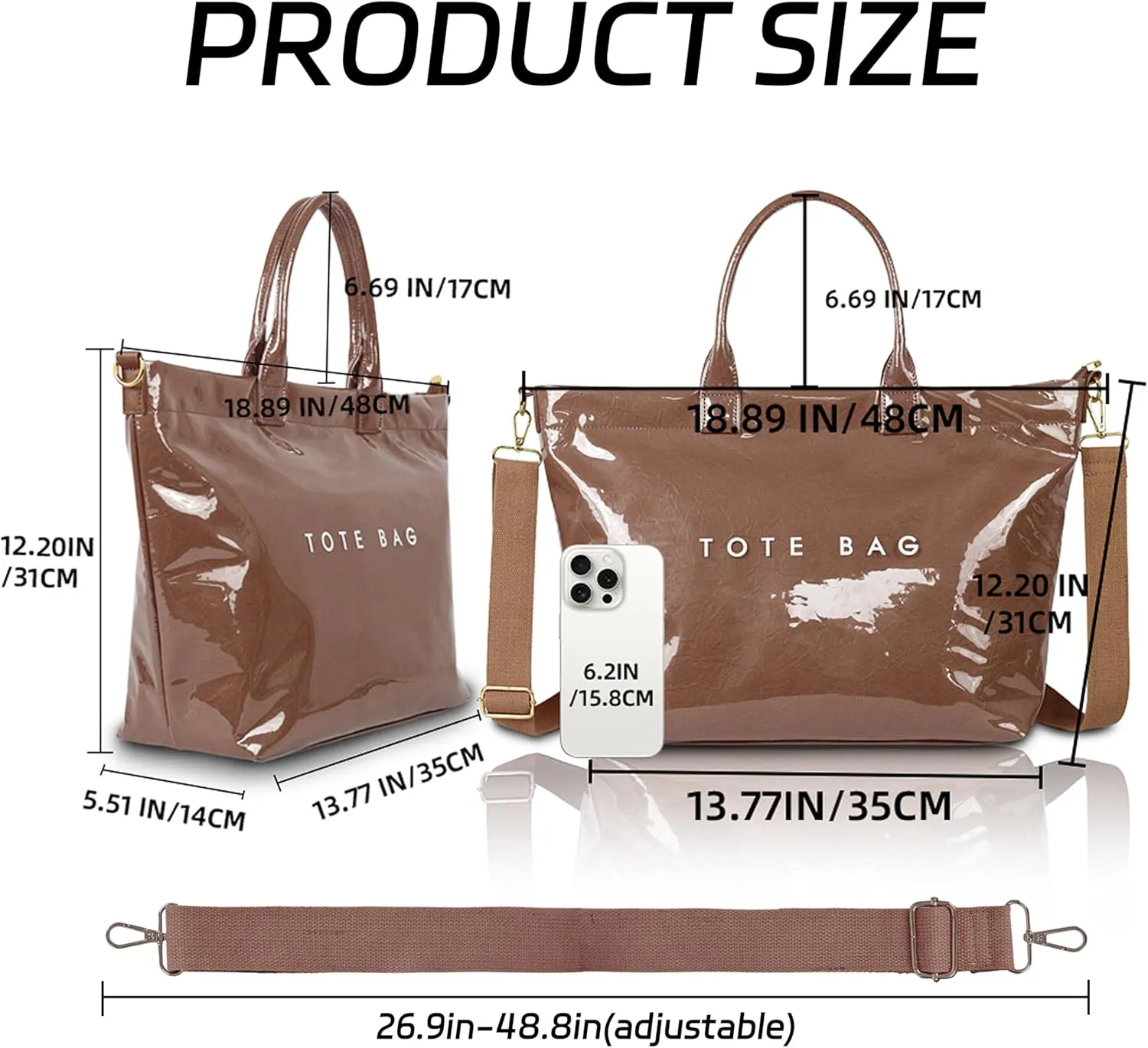 Large PVC Tote Bag for Women Letters Print Handbags Kraft Paper Shoulder Bag for Work Travel