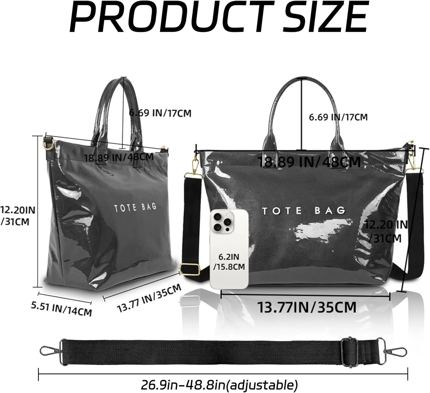 Large PVC Tote Bag for Women Letters Print Handbags Kraft Paper Shoulder Bag for Work Travel