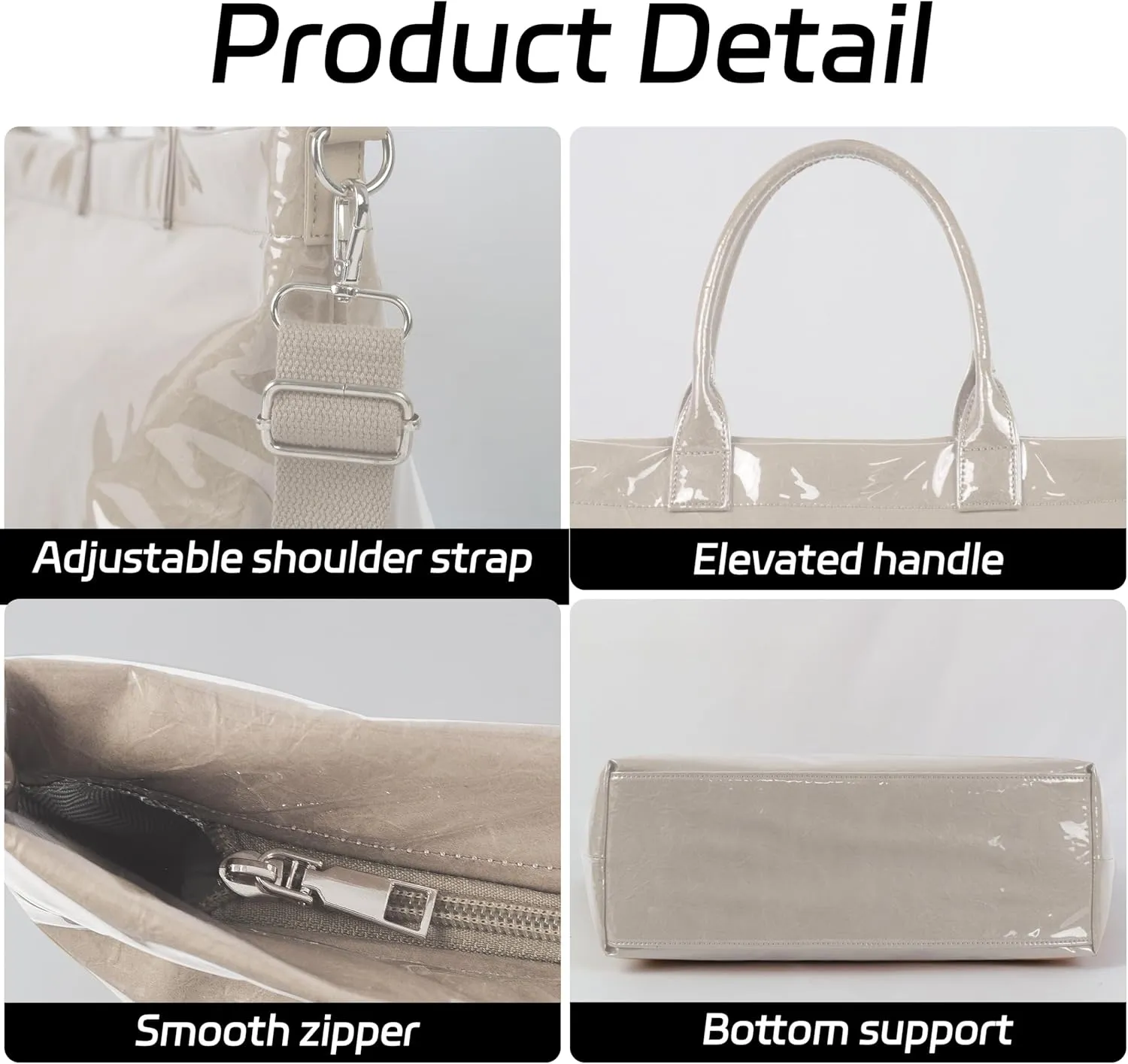 Large PVC Tote Bag for Women Letters Print Handbags Kraft Paper Shoulder Bag for Work Travel