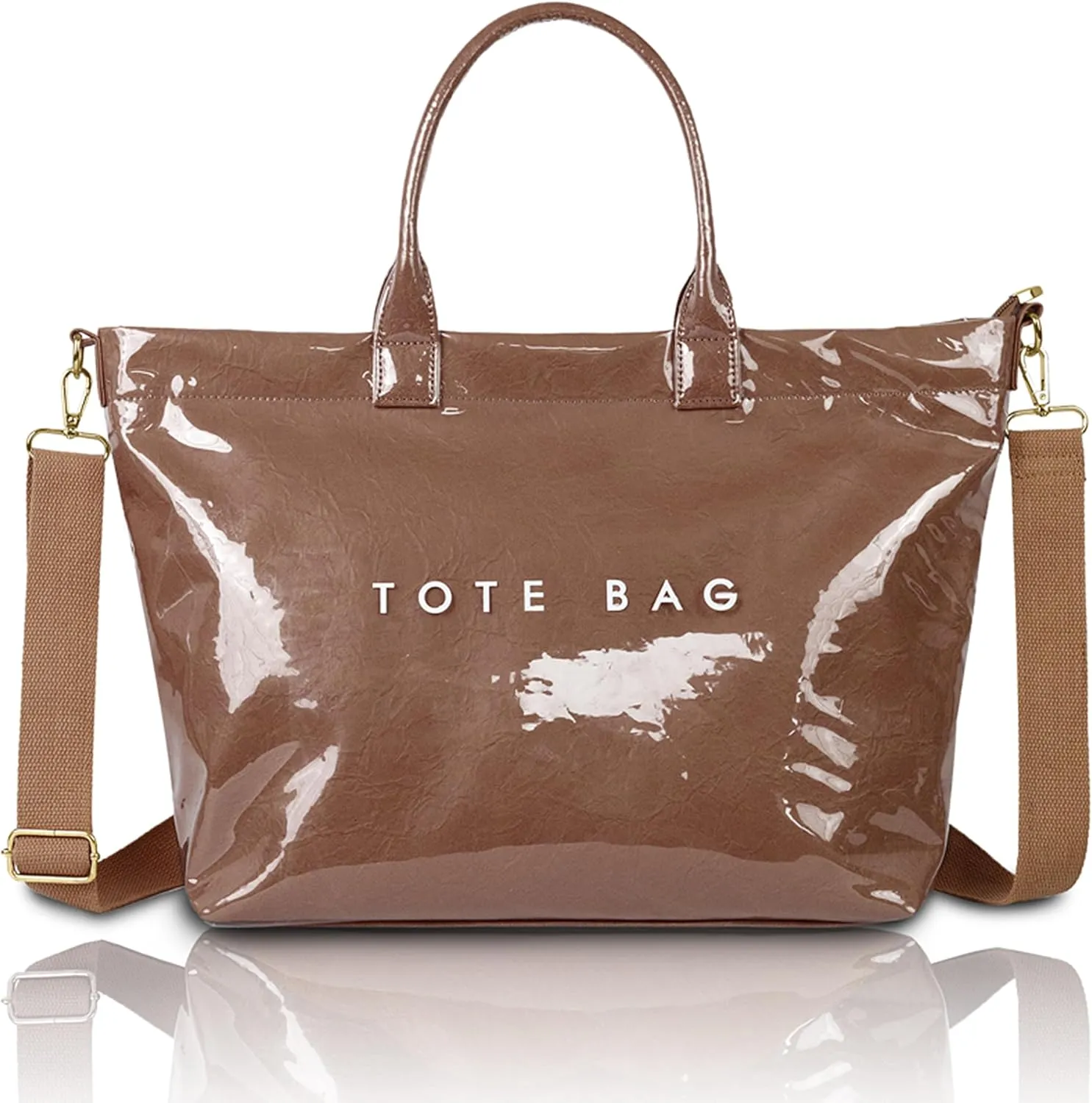 Large PVC Tote Bag for Women Letters Print Handbags Kraft Paper Shoulder Bag for Work Travel