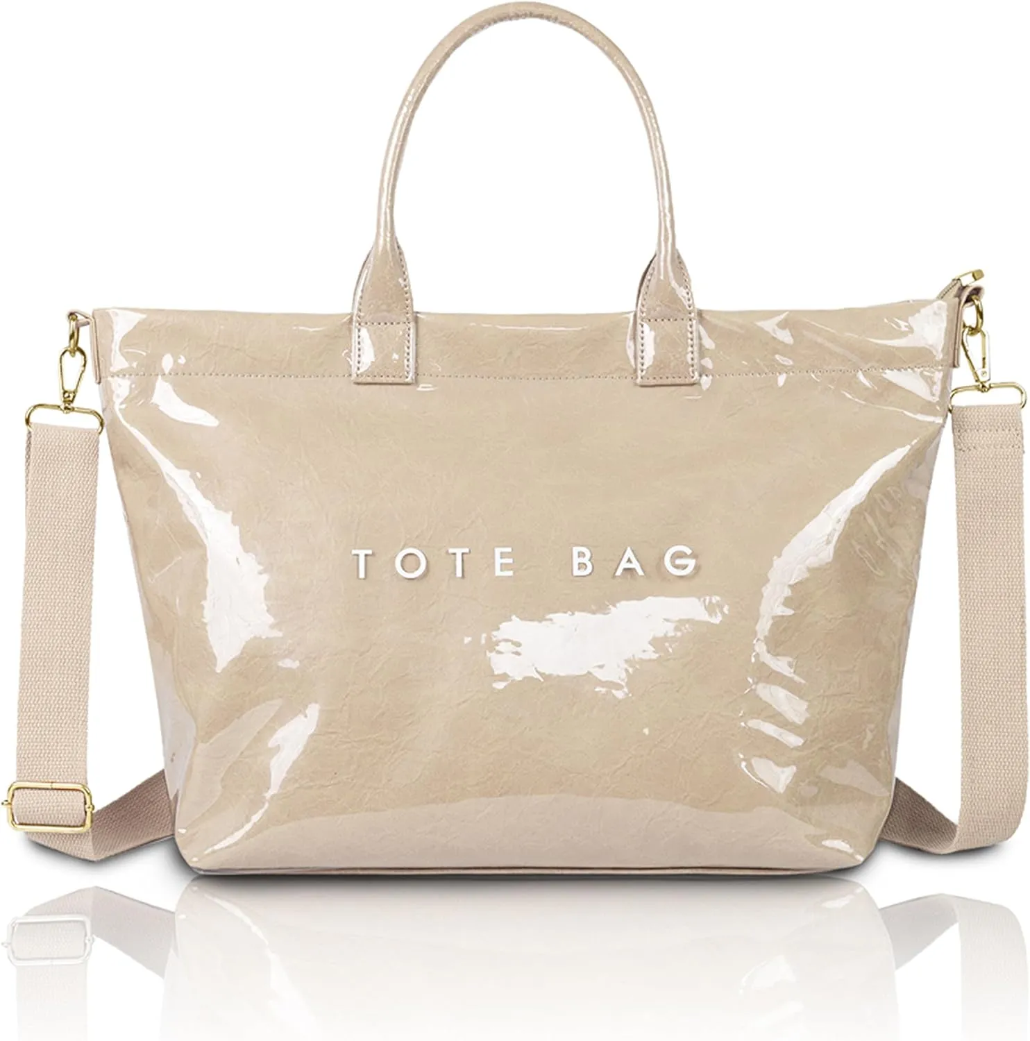 Large PVC Tote Bag for Women Letters Print Handbags Kraft Paper Shoulder Bag for Work Travel