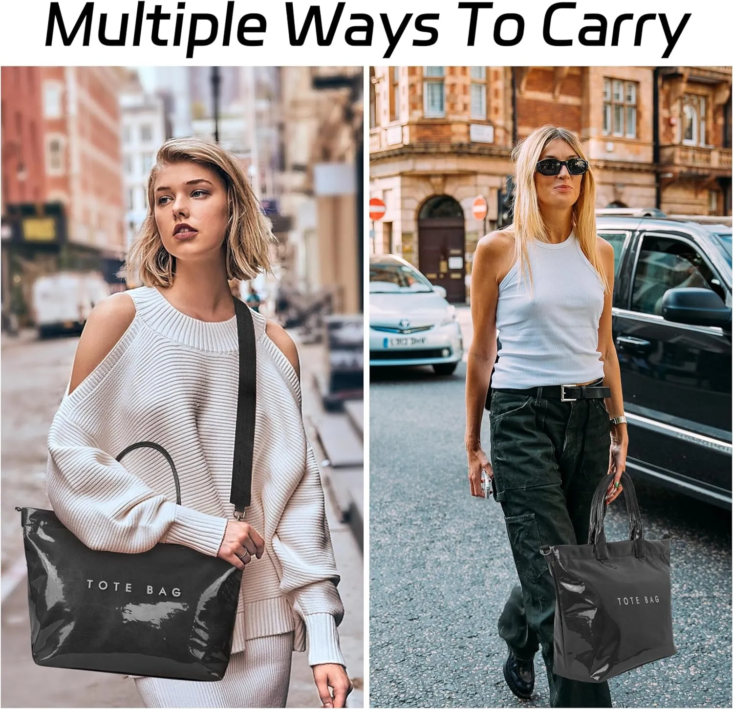 Large PVC Tote Bag for Women Letters Print Handbags Kraft Paper Shoulder Bag for Work Travel