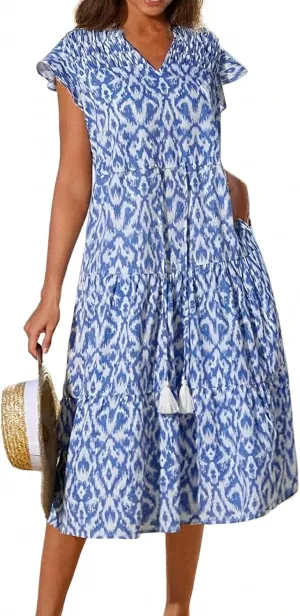 lcyhony Floral Dress for Women Summer Boho V Neck Cap Sleeve Tie Midi Dresses Wrap A Line Casual Beach Sundress with Pockets