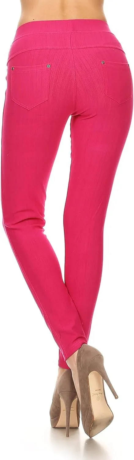 Leggings Depot Women's Cotton Blend Stretch Pull-on Jeggings Casual Pants with Pockets (Available in Plus Size)