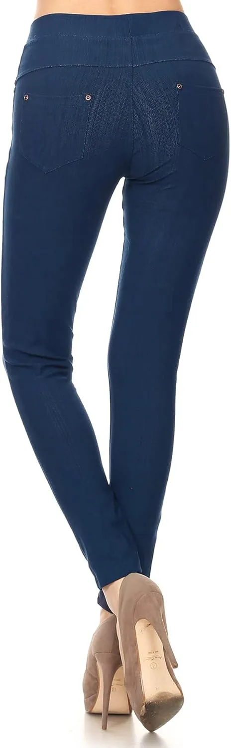 Leggings Depot Women's Cotton Blend Stretch Pull-on Jeggings Casual Pants with Pockets (Available in Plus Size)