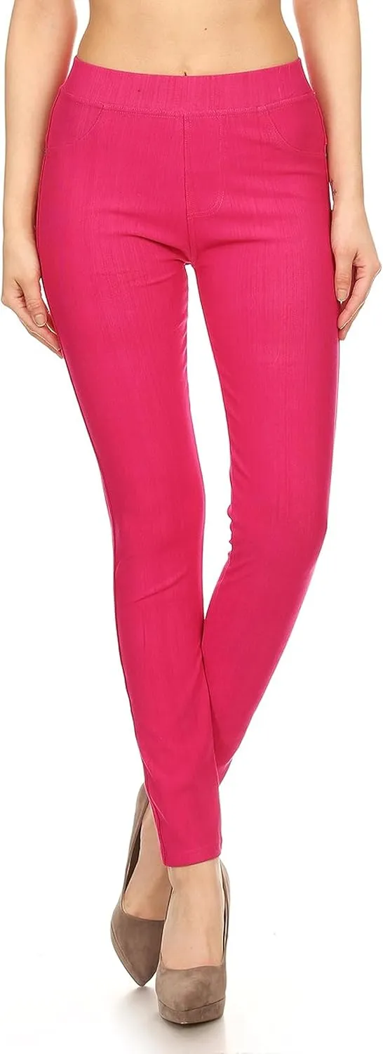Leggings Depot Women's Cotton Blend Stretch Pull-on Jeggings Casual Pants with Pockets (Available in Plus Size)