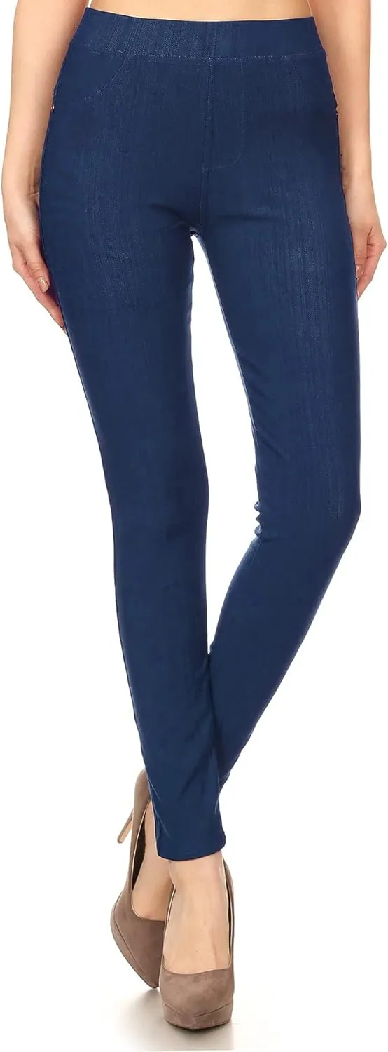 Leggings Depot Women's Cotton Blend Stretch Pull-on Jeggings Casual Pants with Pockets (Available in Plus Size)