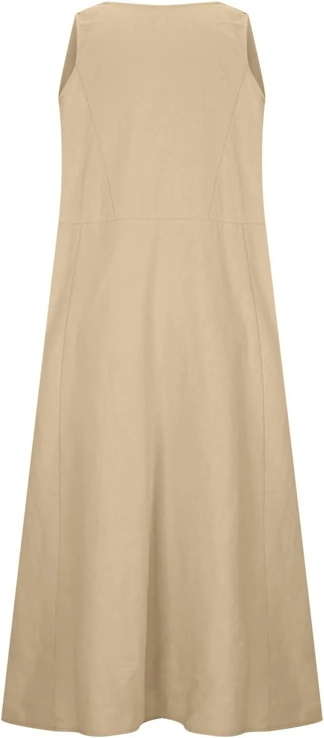 Linen Dresses for Women 2024 Summer Sleeveless Casual Dress Vintage Boho Midi Dresses Tank Top Beach Vacation Dress