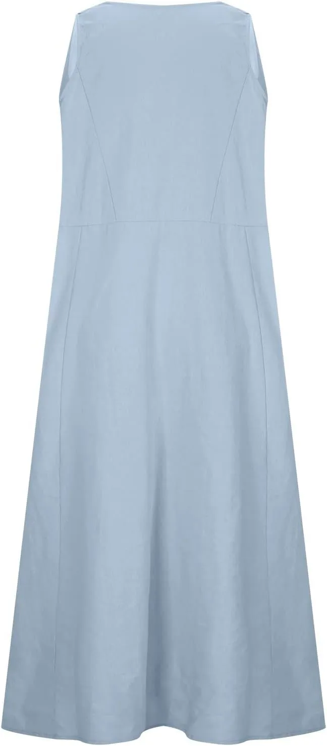 Linen Dresses for Women 2024 Summer Sleeveless Casual Dress Vintage Boho Midi Dresses Tank Top Beach Vacation Dress