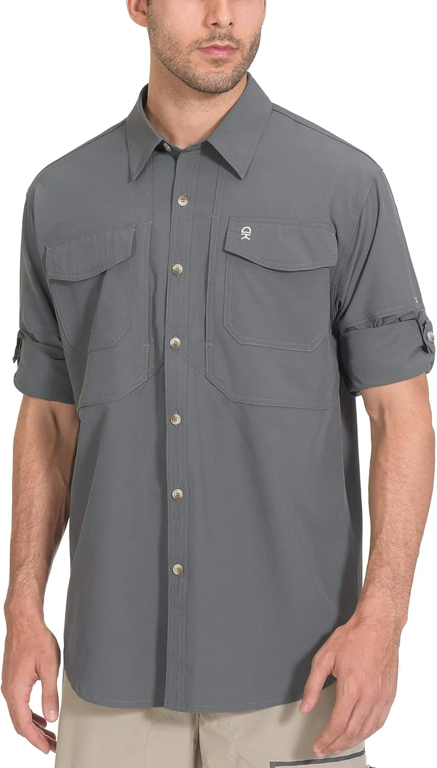 Little Donkey Andy Men's Quick-Dry Stretch Long Sleeve Shirt for Hiking, Travel Gray Size S