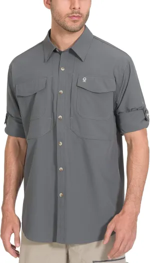 Little Donkey Andy Men's Quick-Dry Stretch Long Sleeve Shirt for Hiking, Travel Gray Size S