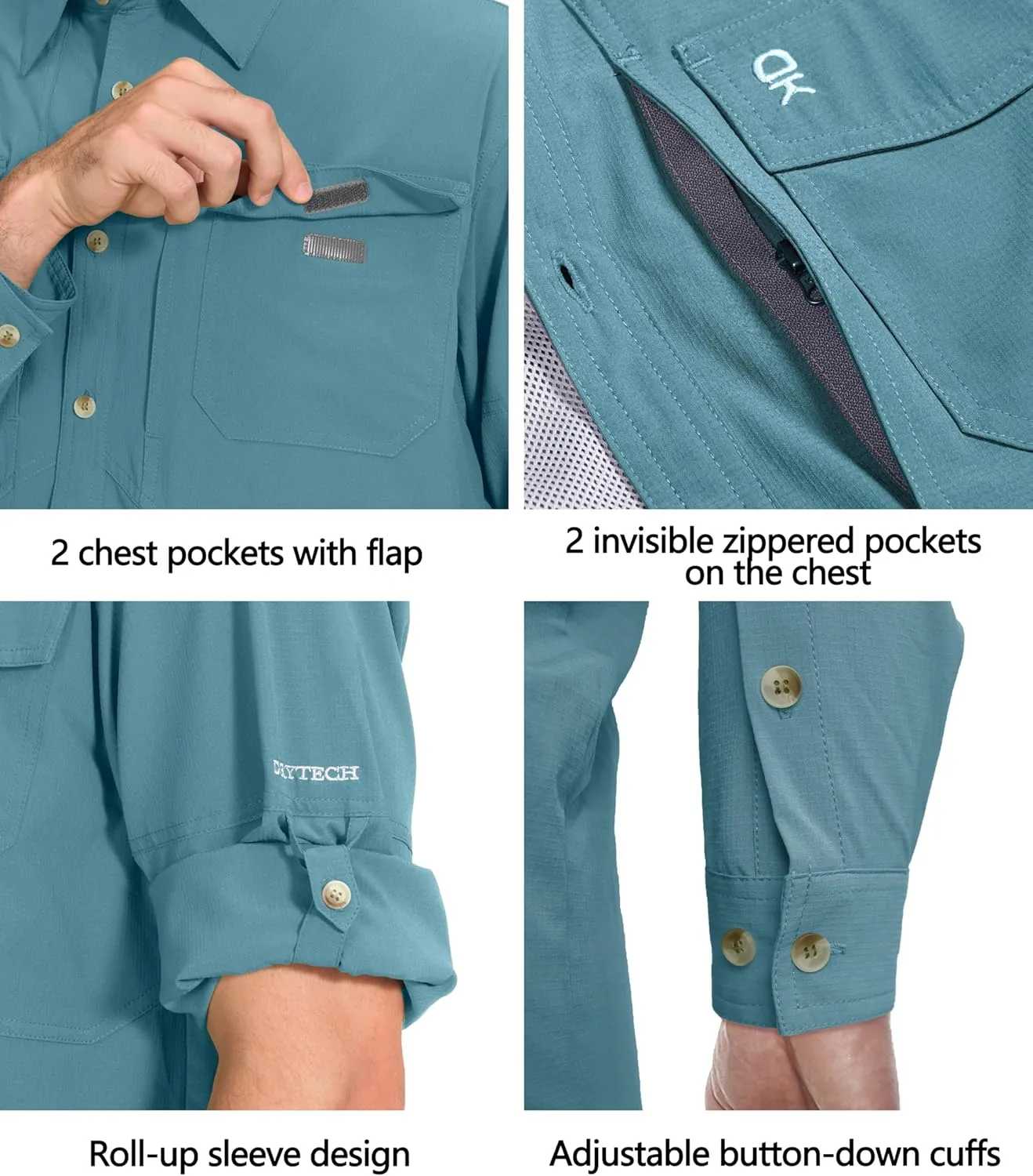 Little Donkey Andy Men's Quick-Dry Stretch Long Sleeve Shirt for Hiking, Travel