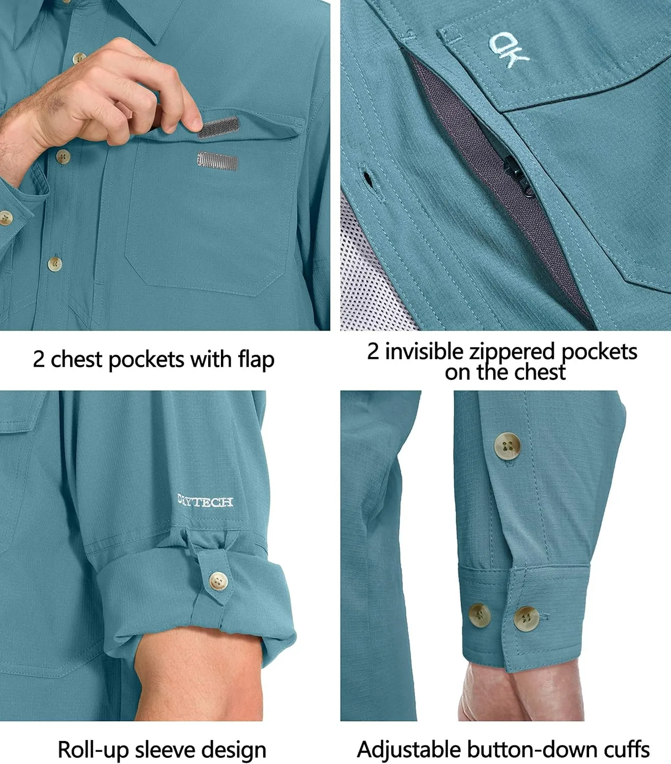 Little Donkey Andy Men's Quick-Dry Stretch Long Sleeve Shirt for Hiking, Travel