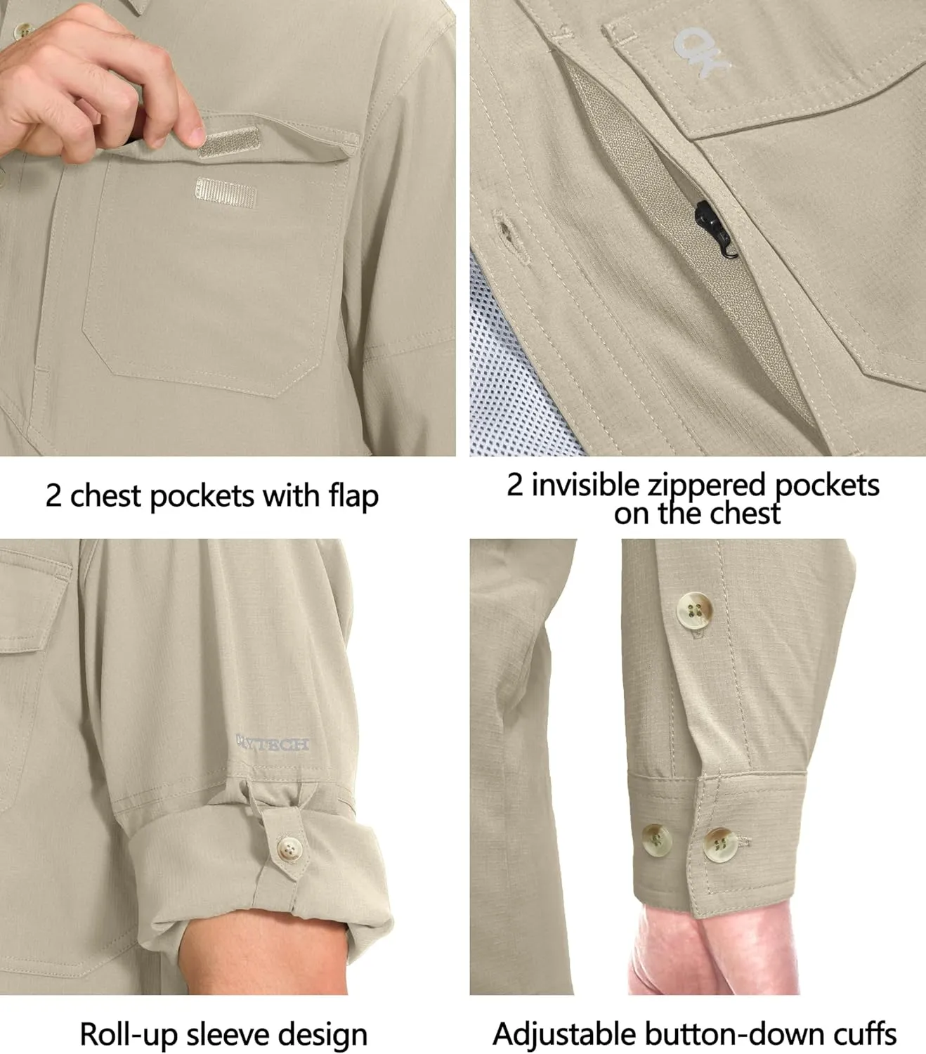 Little Donkey Andy Men's Quick-Dry Stretch Long Sleeve Shirt for Hiking, Travel