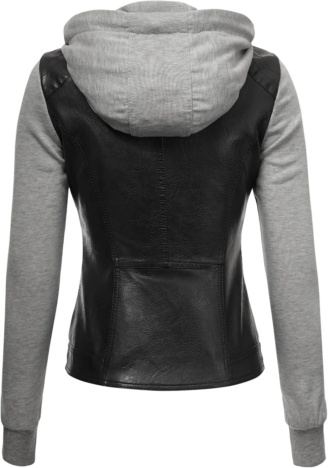 Made By Johnny Faux Leather Jacket Women Motorcycle Coat for Biker with Removable Hood