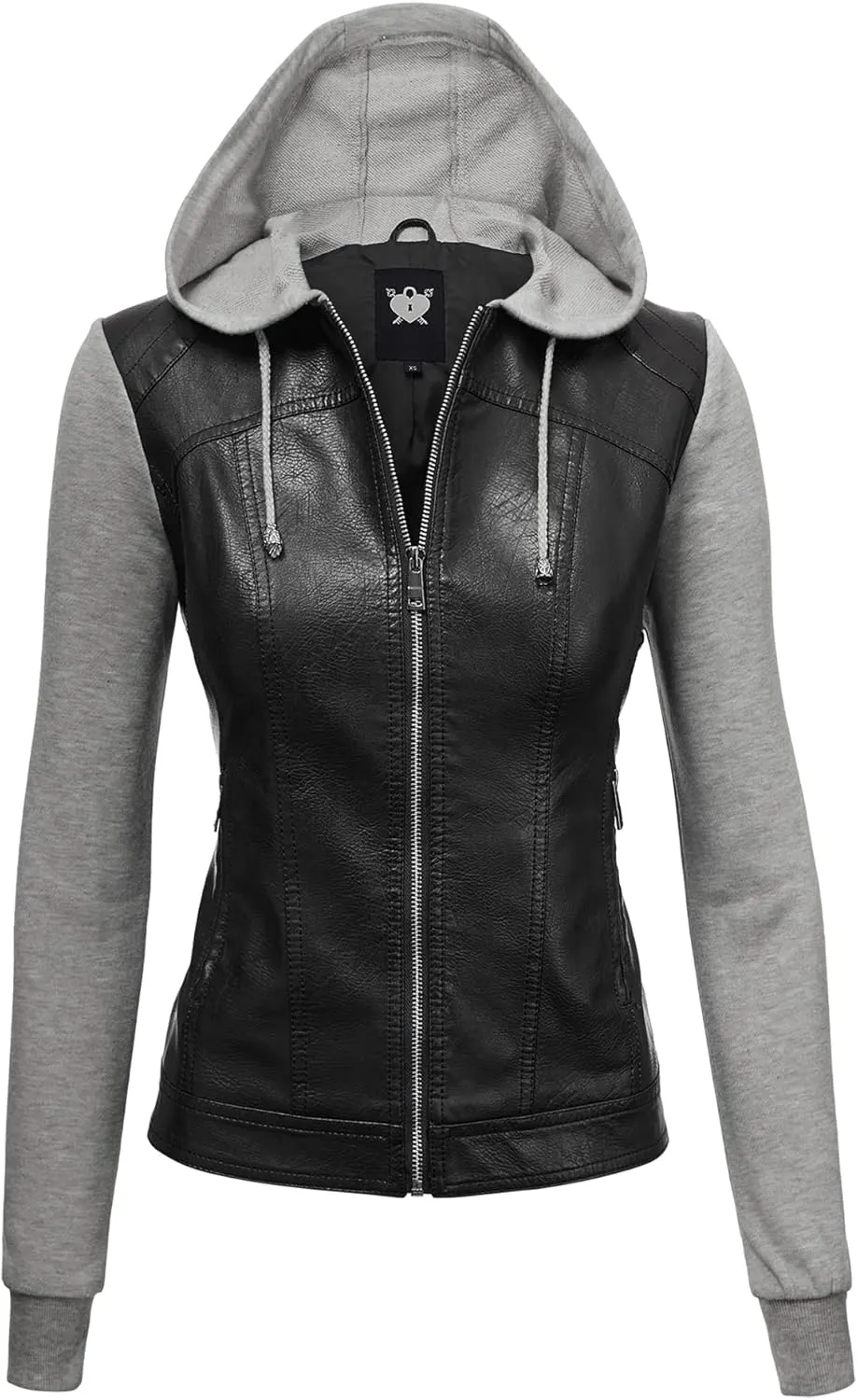 Made By Johnny Faux Leather Jacket Women Motorcycle Coat for Biker with Removable Hood