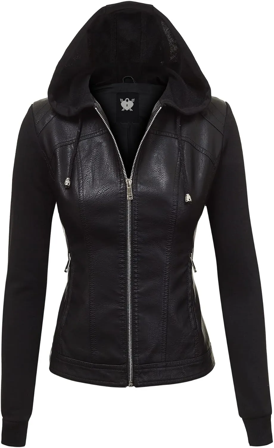 Made By Johnny Faux Leather Jacket Women Motorcycle Coat for Biker with Removable Hood