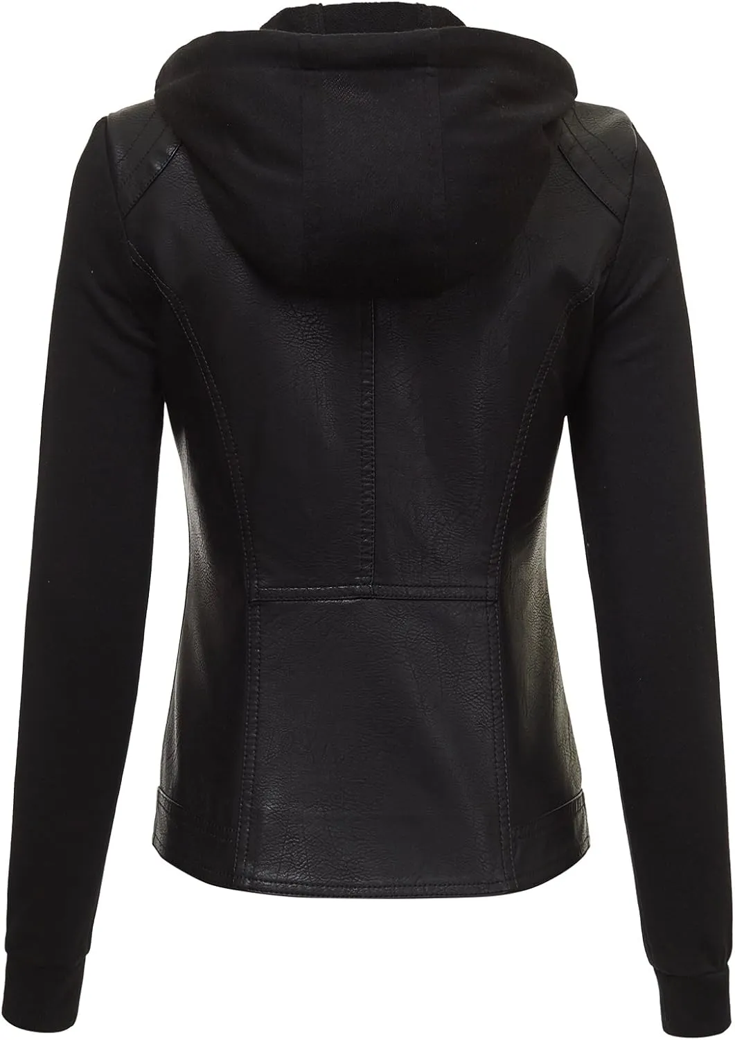 Made By Johnny Faux Leather Jacket Women Motorcycle Coat for Biker with Removable Hood
